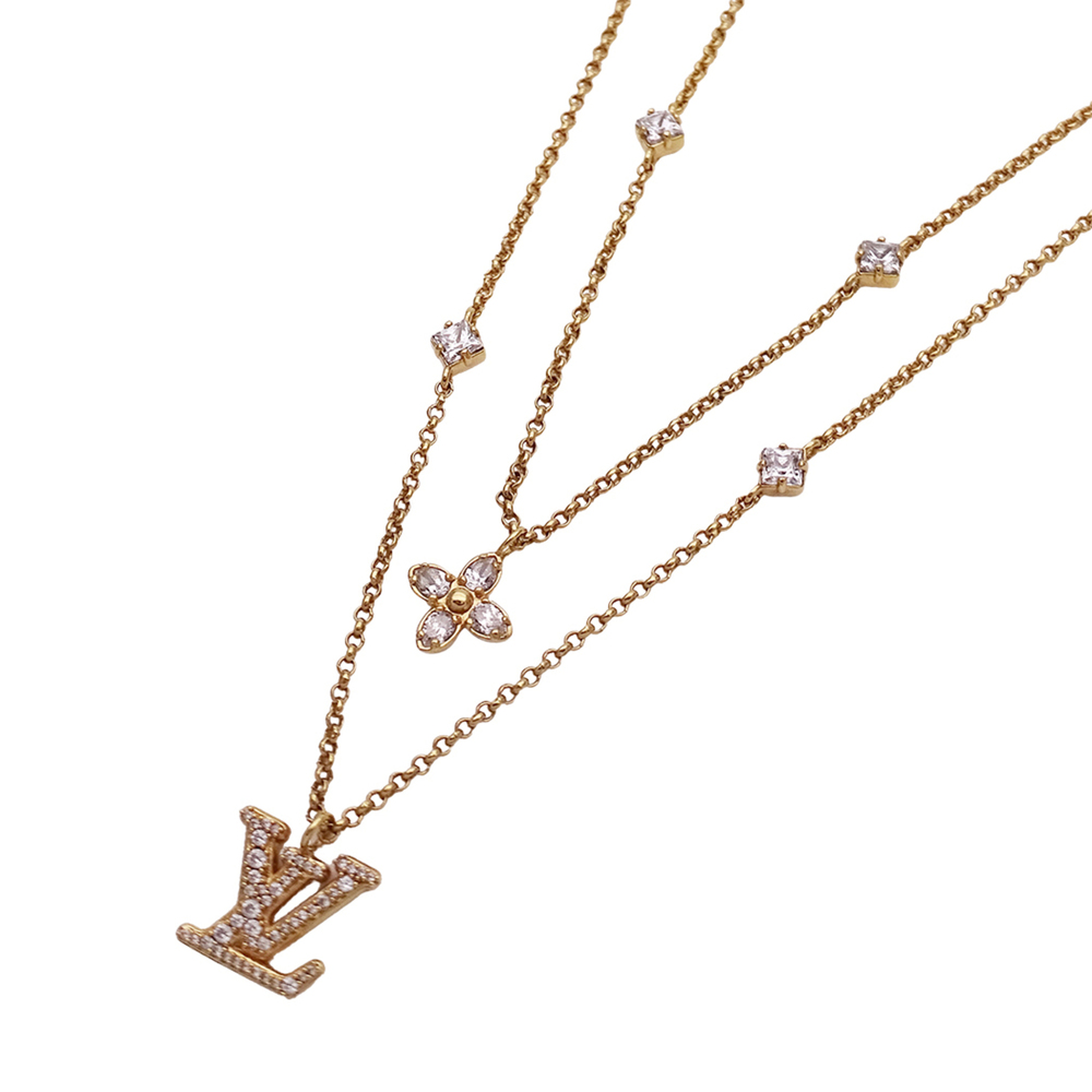 Louis Vuitton LOUIS VUITTON Women's Necklace, Brand Lady LV Rhinestone Gold M...